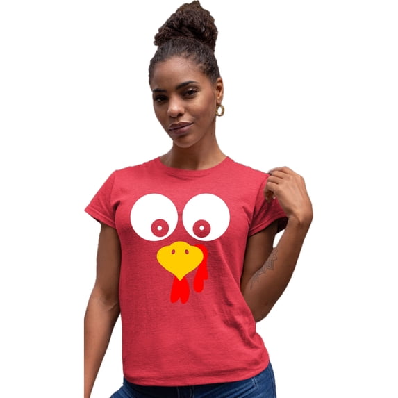 Womens Turkey Face Funny Thanksgiving Costume Deluxe Soft T-Shirt