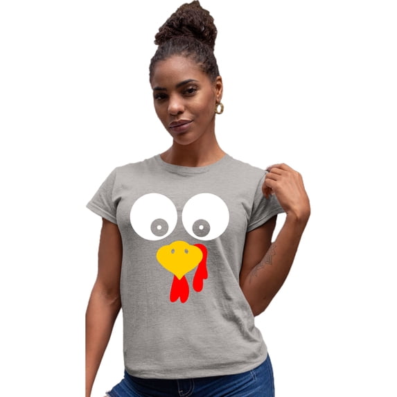 Womens Turkey Face Funny Thanksgiving Costume Deluxe Soft T-Shirt