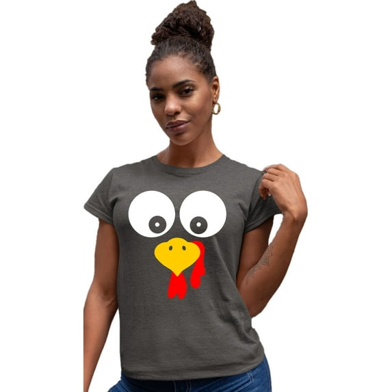 Womens Turkey Face Funny Thanksgiving Costume Deluxe Soft T-Shirt
