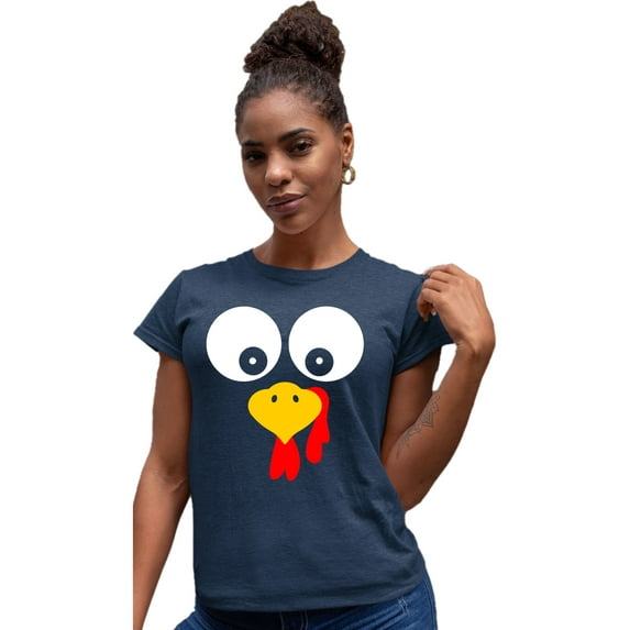 Womens Turkey Face Funny Thanksgiving Costume Deluxe Soft T-Shirt