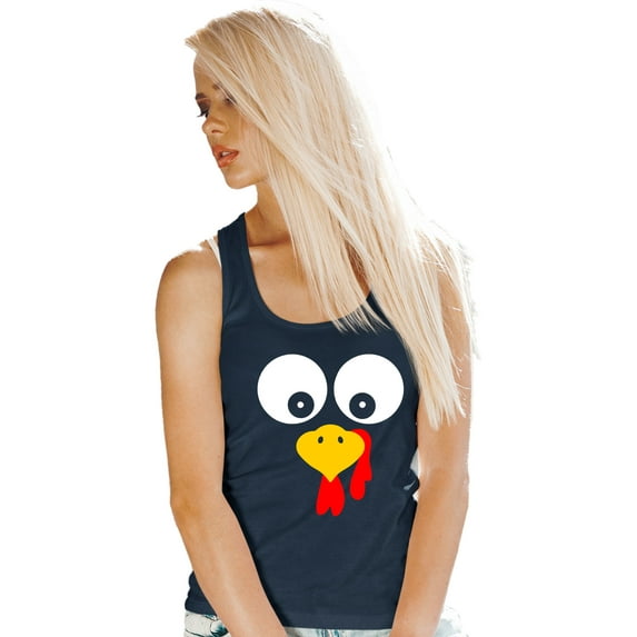Womens Turkey Face Funny Thanksgiving Costume Sleeveless Tank Top T-Shirt
