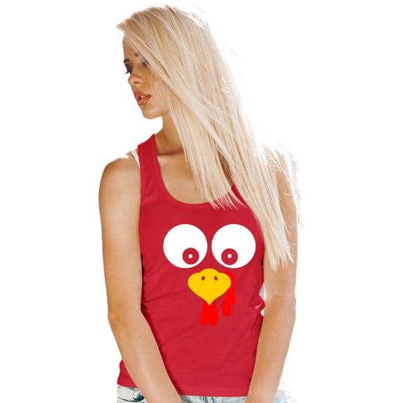 Womens Turkey Face Funny Thanksgiving Costume Sleeveless Tank Top T-Shirt