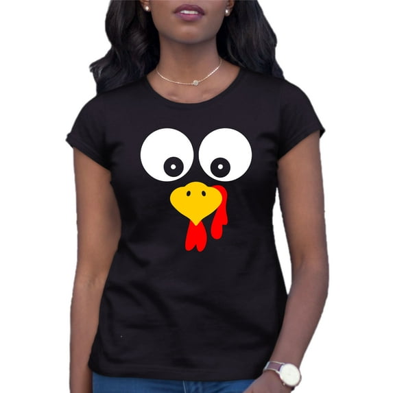 Womens Turkey Face Funny Thanksgiving Costume T-Shirt