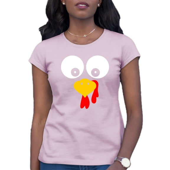 Womens Turkey Face Funny Thanksgiving Costume T-Shirt