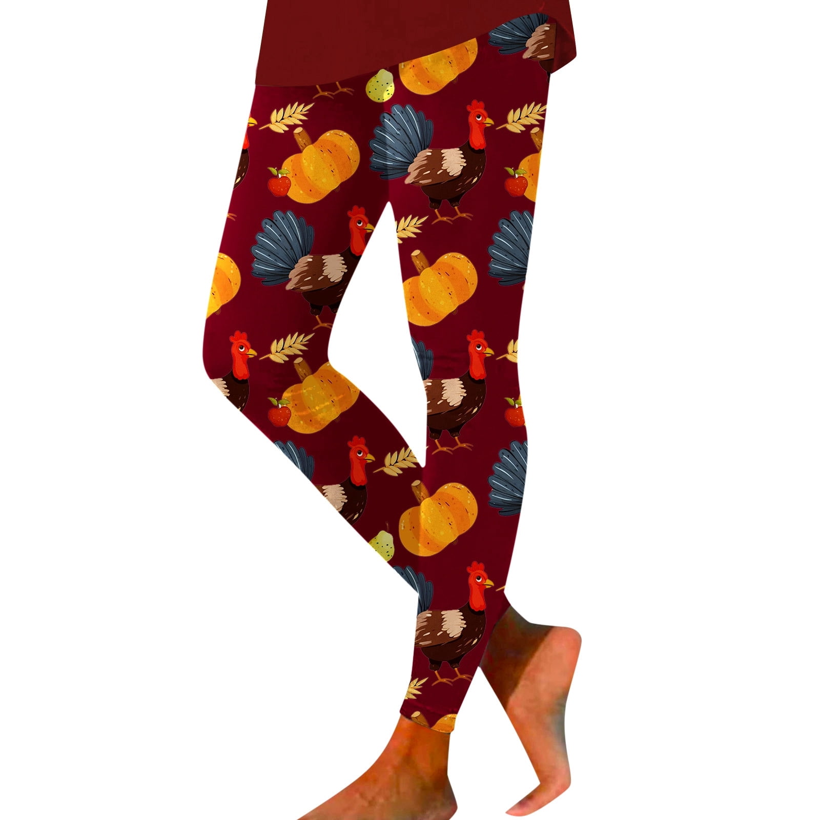 Simple Machine Fun Crafts Womens Turkey Wheat Print Stretchy Yoga Leggings Machine Washable Easy ...