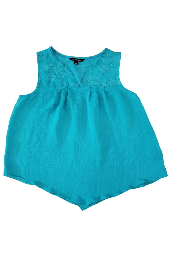 Womens Turquoise Blue Crochet Trim V Neck Triangle Hem Sleeveless Top Shirt S