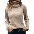 thumbnail image 1 of Womens' Turtle-Neck Long Sleeve Cable Knit Sweaters Apricot L, 1 of 5