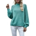 thumbnail image 1 of Womens Turtle-Neck Oversized Sweaters Casual Long Sleeve Pullover Loose Chunky Knit Jumper Green M, 1 of 9