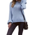 thumbnail image 1 of Womens Turtle-Neck Oversized Sweaters Casual Long Sleeve Pullover Loose Chunky Knit Jumper Light Blue M, 1 of 7