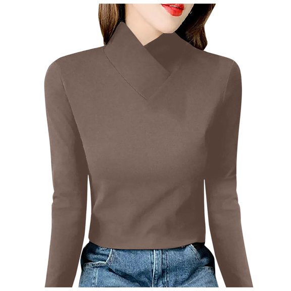 Womens Turtle Neck Shirts Long Sleeve Solid Loose Lightweight Tunic Tops Fashion Comfy Fall Basic Tees