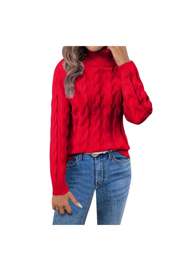 Womens Turtle Neck Sweater, Fall Sweaters for Women Fall Casual Vintage Solid Color Knitted Long Sleeve Pullover S-XL