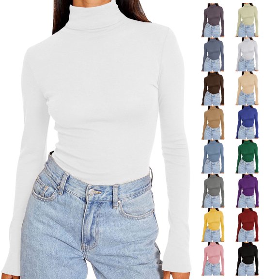 Womens Turtleneck Basic Long Sleeve Shirts Slim-Fit Fitted T Shirts Tops Undershirts Underscrub Baselayer Size m