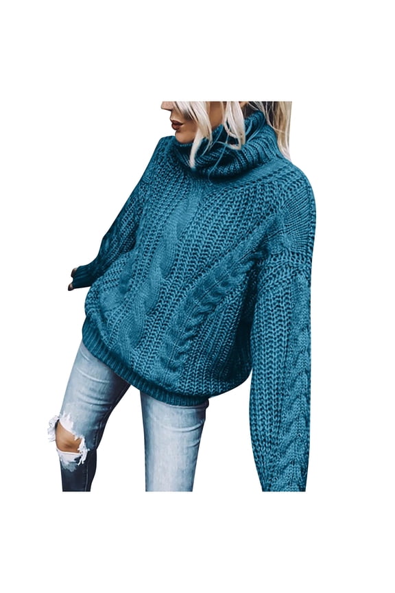 Womens Turtleneck Chunky Cable Knit Cropped Sweaters Fall Winter Warm Long Sleeve Oversized Pullover Jumper Tops