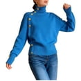 thumbnail image 1 of Womens Turtleneck Dressy Sweater Fall 2026 Button Long Sleeve Pullover Sweaters - Cozy Ribbed Knit, Loose Fit Royal Blue XL, 1 of 4