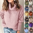 thumbnail image 1 of Womens Turtleneck Dressy Sweater Fall Button Long Sleeve Pullover Sweaters - Cozy Ribbed Knit, Loose Fit Purple L, 1 of 7
