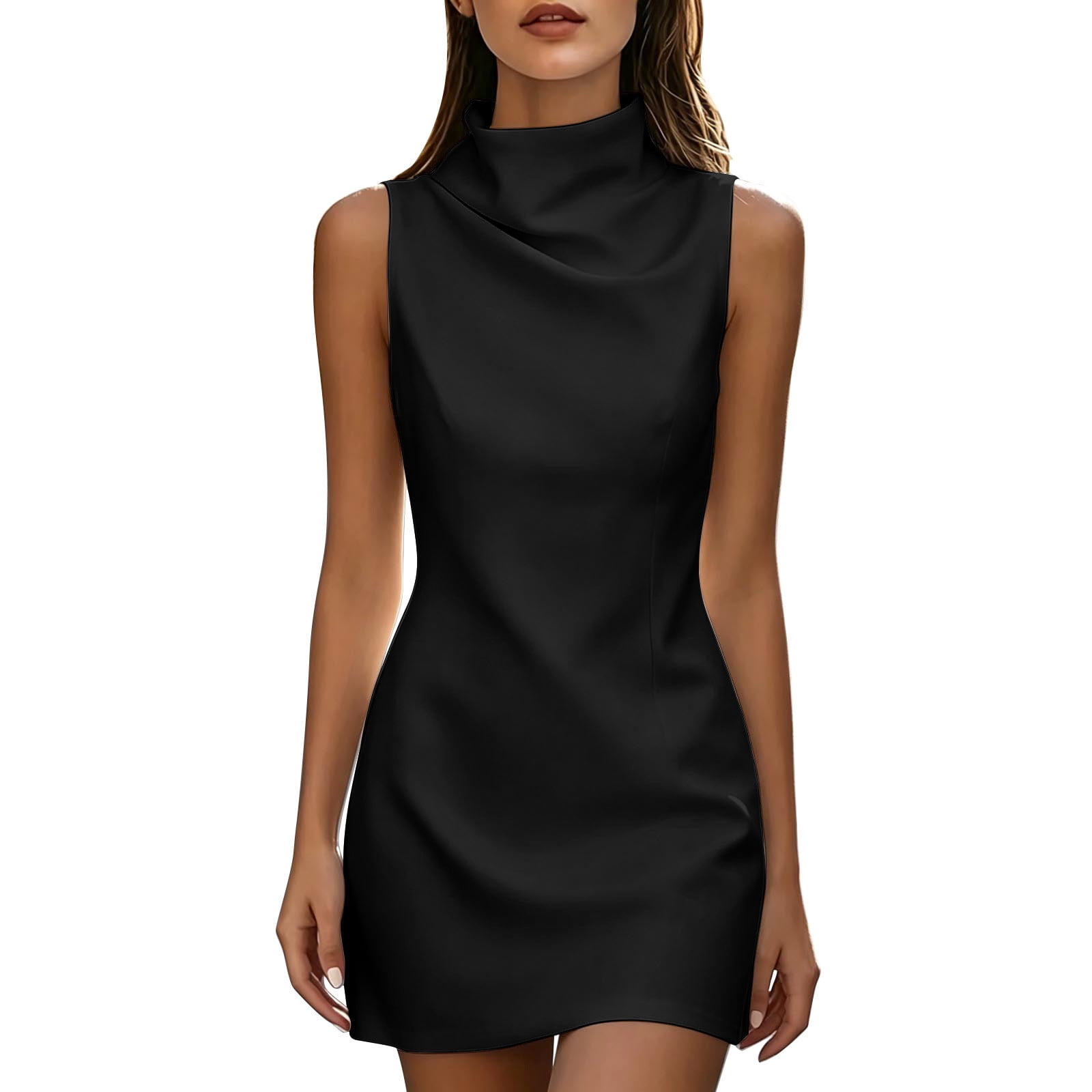 turtleneck party dress Womens Turtleneck Elegant Summer Pencil Dress, Sleeveless Wear to Work  Business Cocktail Party Mini Dresses