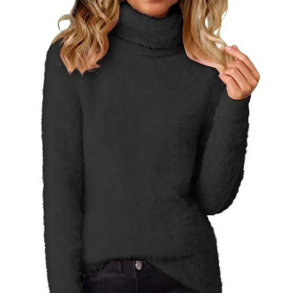 Womens Turtleneck Fuzzy Sweaters, Knit Long Sleeve Casual Sweatshirts, Loose Warm Fall Pullover Sweaters