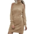 thumbnail image 1 of Womens Turtleneck Knit Sweater Dresses Casual Sexy Off Shoulder Long Sleeve Knit Pullover Winter Pullover Dress, 1 of 4