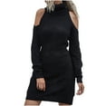 thumbnail image 1 of Womens Turtleneck Knit Sweater Dresses Casual Sexy Off Shoulder Long Sleeve Knit Pullover Winter Pullover Dress, 1 of 7