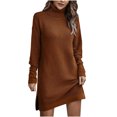 thumbnail image 1 of Womens Turtleneck Knit Sweater Mini Dress Button Long Sleeve Dress Casual Solid Stretchy Fall Winter Sweater Dress, 1 of 4