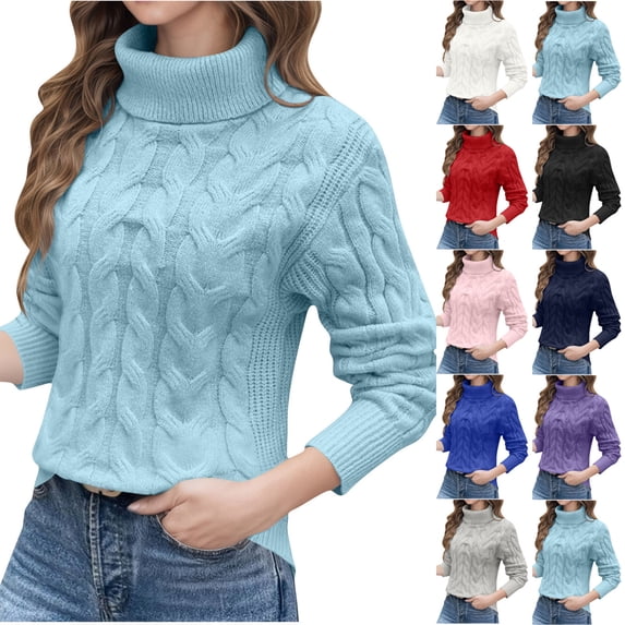 Womens' Turtleneck Long Sleeve Cable Knit Fall Sweaters Fashionable Jumpers Slim Fit Layering Tops Cozy Winter Clothes