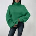 thumbnail image 1 of Womens' Turtleneck Long Sleeve Cable Ribbed Knit Sweaters Comfortable Casual Winter Clothes (Green M), 1 of 3
