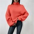 thumbnail image 1 of Womens' Turtleneck Long Sleeve Cable Ribbed Knit Sweaters Comfortable Casual Winter Clothes (Orange L), 1 of 3