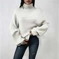 thumbnail image 1 of Womens' Turtleneck Long Sleeve Cable Ribbed Knit Sweaters Comfortable Casual Winter Clothes (White XL), 1 of 3