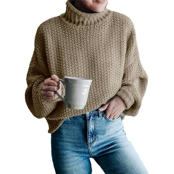 Womens Turtleneck Long Sleeve Casual Loose Oversized Knit Sweaters