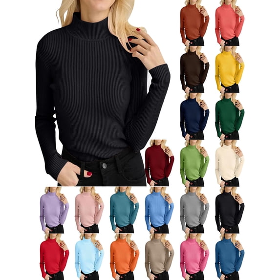 Womens Turtleneck Long Sleeve Fall Cozy Knit Sweater 2026 Trendy Loose Pullover Solid Color Cozy Outfits Fall Fashion Warm Winter Clothing Black Free Size