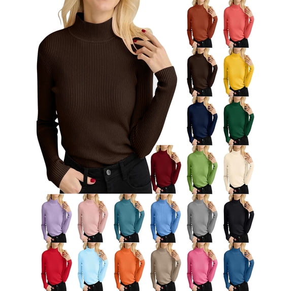Womens Turtleneck Long Sleeve Fall Cozy Knit Sweater 2026 Trendy Loose Pullover Solid Color Cozy Outfits Fall Fashion Warm Winter Clothing Coffee Free Size