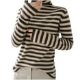 thumbnail image 1 of Womens Turtleneck Long Sleeve Shirt Slim Fit Stretch Striped Blouses Basic Knit Tops Outfits 2026 Fashion Clothes (XL, Coffee), 1 of 3
