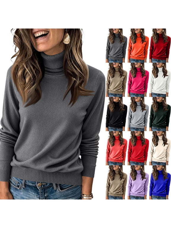 Womens Turtleneck Long Sleeve Sweater Soft Lightweight Fit, Fall Work Casual Pullover Top Camel L