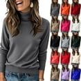 thumbnail image 1 of Womens Turtleneck Long Sleeve Sweater Soft Lightweight Fit, Fall Work Casual Pullover Top Light Purple M, 1 of 4
