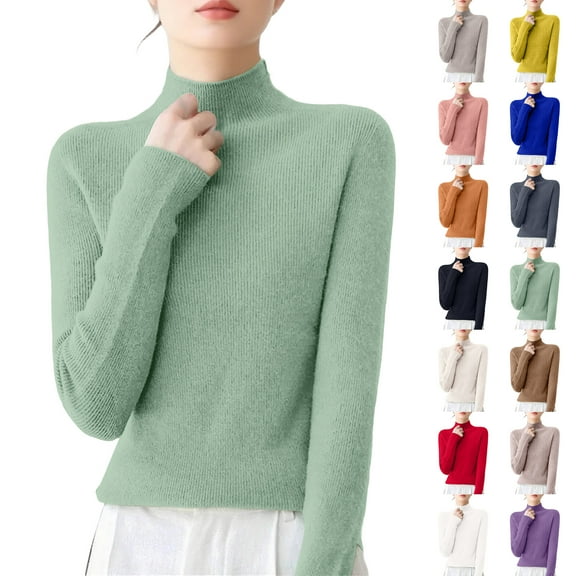 Womens Turtleneck Long Sleeve Sweater Tops Casual Soft Knit Fit Lightweight Basic Pullover 2025 Fall Work Outfits