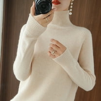 Womens Turtleneck Long Sleeve Sweater Tops Casual Soft Knit Fit Lightweight Basic Pullover Fall Work Outfits Beige L