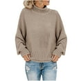 thumbnail image 1 of Womens Turtleneck Long Sleeve Sweater Women Waffle Knit Shirt Solid Color Fall Lantern Sleeve Tops, 1 of 5