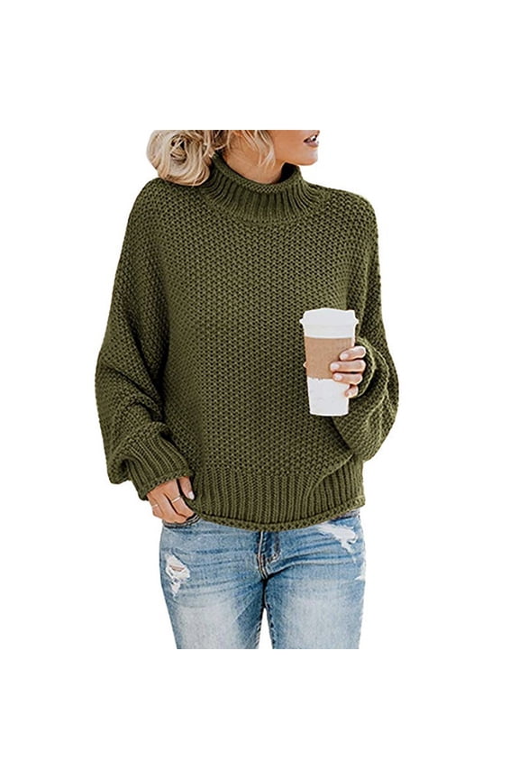 Womens Turtleneck Oversized Sweaters Batwing Long Sleeve Pullover Loose Chunky Knit Jumper (Army Green,XXL)