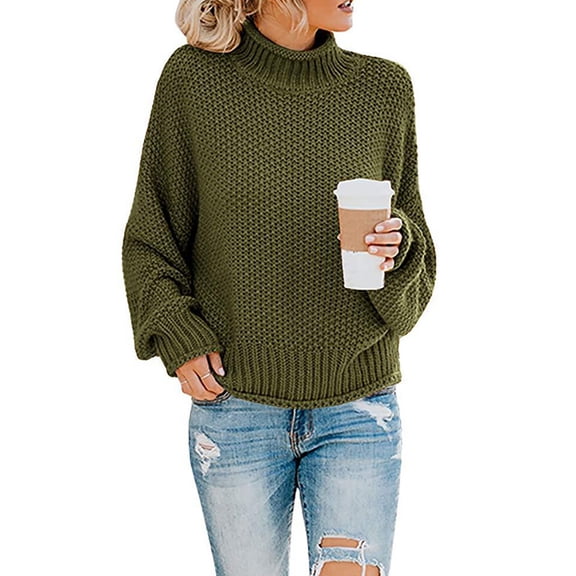 Womens Turtleneck Oversized Sweaters Batwing Long Sleeve Pullover Loose Chunky Knit Jumper