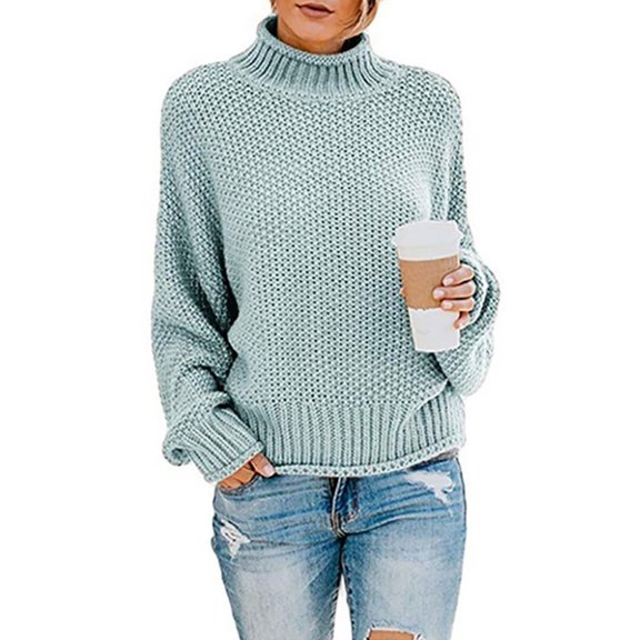 Womens Turtleneck Oversized Sweaters Batwing Long Sleeve Pullover Loose Chunky Knit Jumper