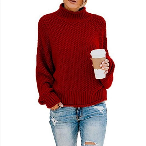 Womens Turtleneck Oversized Sweaters Batwing Long Sleeve Pullover Loose Chunky Knit Jumper