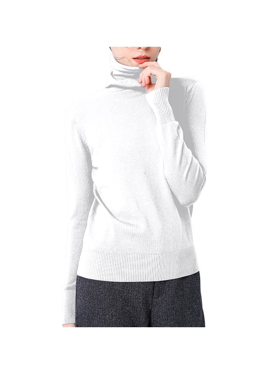 Womens Turtleneck Shirts Long Sleeve Slim Pullover Soft Warm Casual Top Fall Winter Daily Base Tops White S
