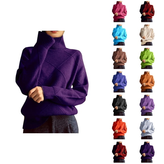 Womens Turtleneck Sweater 2026 Fall Winter Fashion Long Sleeve Plain Knitted Pullover Sweater Jumper Tops
