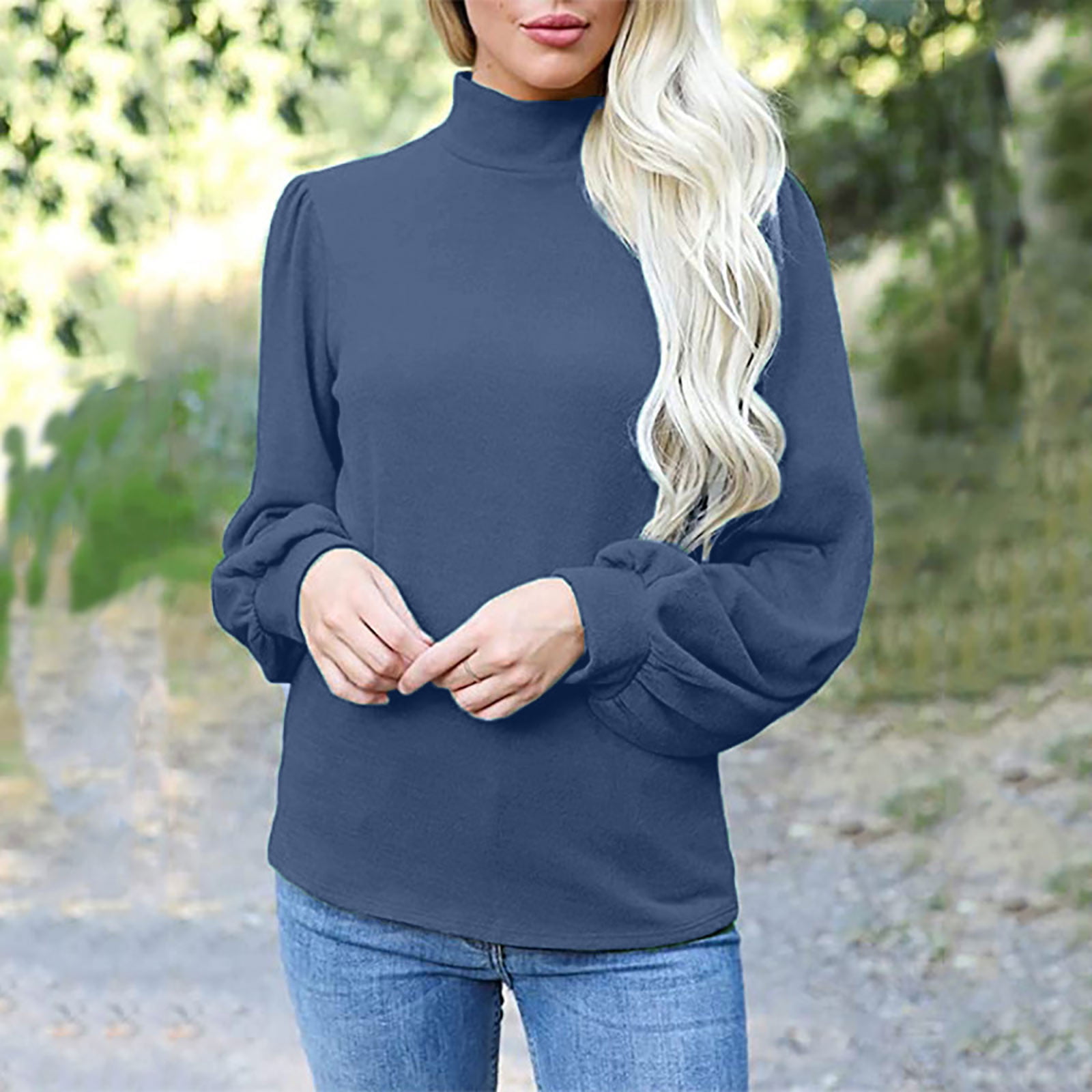 Womens Turtleneck Sweater Blouse Long Sleeve High Collared T- Solid Casual  Loose Sweatshirt senior sense fashions inner wear Tops