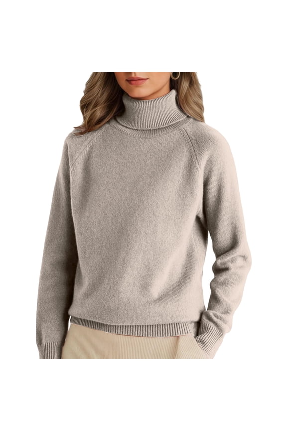 Womens Turtleneck Sweater Cashmera Blend Soft Warm Long Sleeve Pullover Classic Knit Jumper for Fall Winter Khaki M