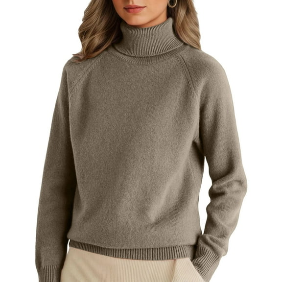 Womens Turtleneck Sweater Cashmera Blend Soft Warm Long Sleeve Pullover Classic Knit Jumper for Fall Winter Light Brown S