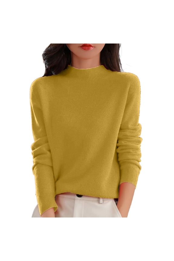 Womens Turtleneck Sweater Lightweight Polyester Knitwear Long Sleeve Pullover Tops Office Casual Winter Clothing