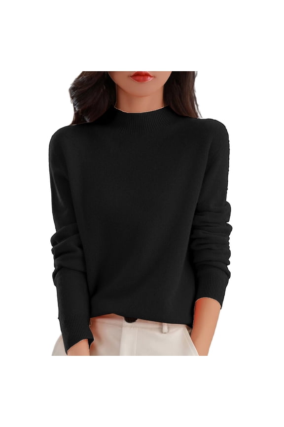 Womens Turtleneck Sweater Lightweight Polyester Knitwear Long Sleeve Pullover Tops Office Casual Winter Clothing
