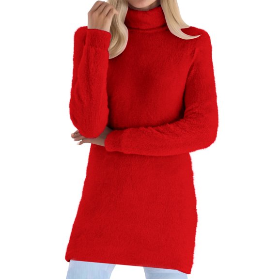 Womens Turtleneck Sweater Long Sleeve Loose Pullover Tops Warm Soft Fluffy Fuzzy Jumper Sweaters Winter Clothes (M, Red)