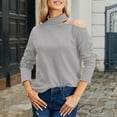 thumbnail image 1 of Womens Turtleneck Sweater Sexy One Shoulder Tops Casual Knit Long Sleeve Shirts Cut Out Pullover Going Out Blouses Gray XXXL, 1 of 4